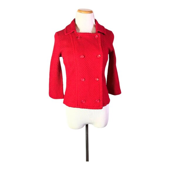 Vintage Beeline Fashions Size S? Red Double-Breasted Knit Cardigan Jacket - Picture 1 of 10
